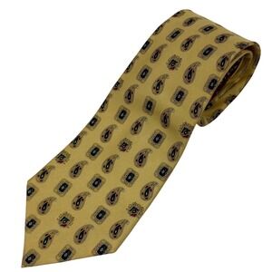 TOMMY HILFIGER 100% Silk Tie Crest Geometric Preppy Office‎ Italy USA VTG Yellow